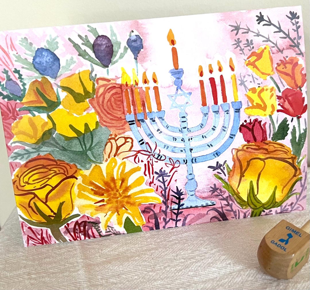 Watercolor Happy Hanukkah Printable Card, Jewish Holiday Greetings ...