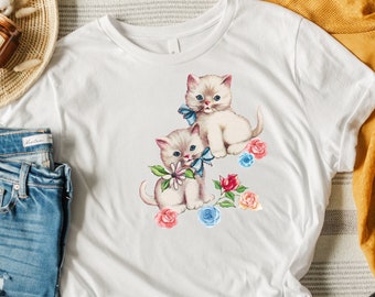 Coquette, Coquette Clothing, Coquette Shirt, Angelcore, Cat shirt, Cottagecore, Soft Girl Aesthetic, Kitsch Kitten shirt