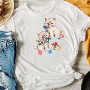 Coquette, Coquette Clothing, Coquette Shirt,  Angelcore, Cat shirt, Cottagecore, Soft Girl Aesthetic, Kitsch Kitten shirt