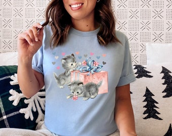 Coquette Clothing, Coquette, Angelcore, Cat shirt, Cottagecore, Soft Girl Aesthetic, Kitsch Kitten shirt