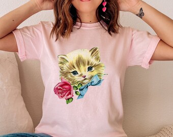 Coquette Clothing, Coquette shirt, Cottagecore clothing, Soft Girl Aesthetic, Kitschy Kitten shirt