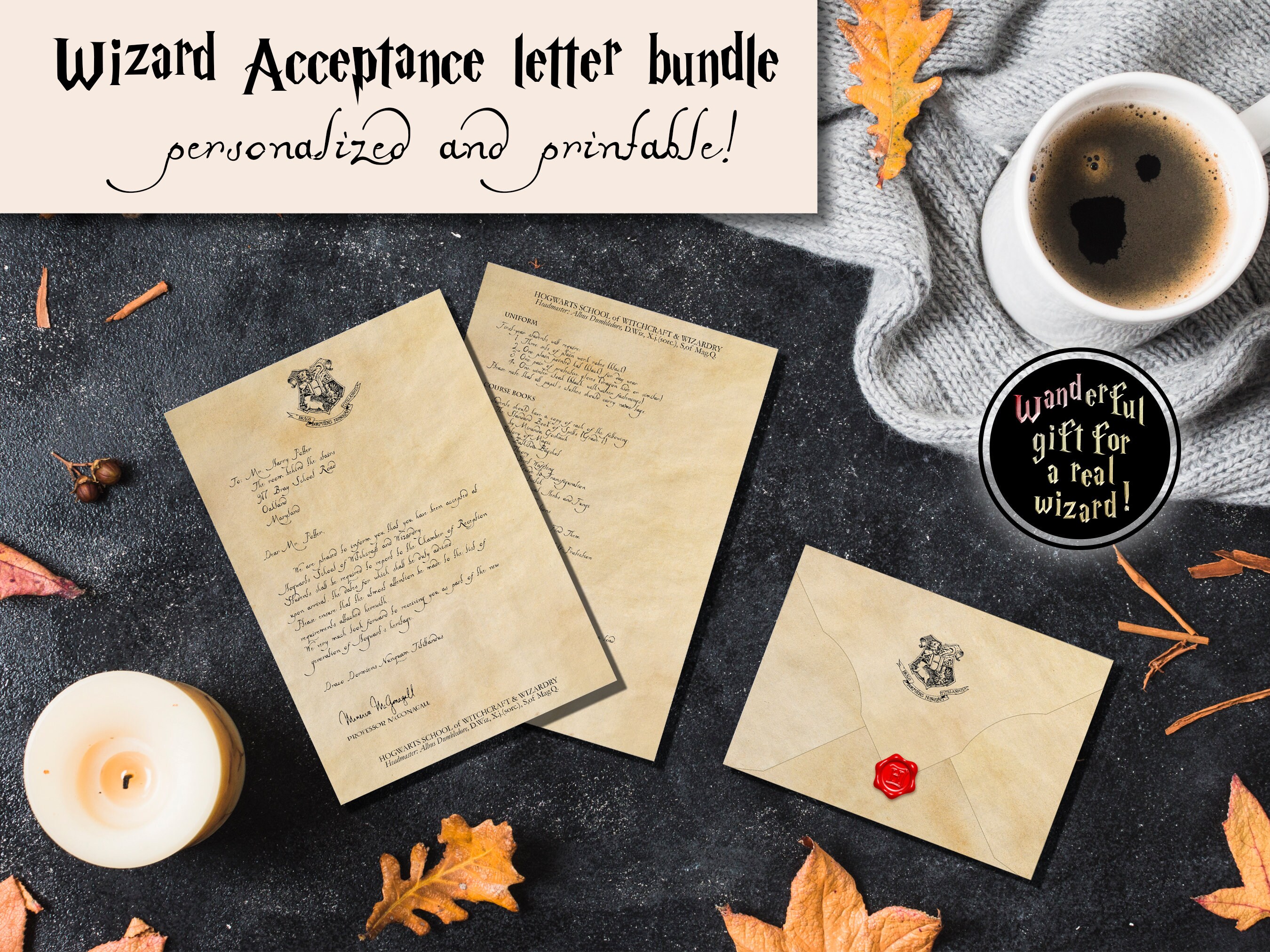 Personalized Printable Wizard Acceptance Letter Bundle, Printable