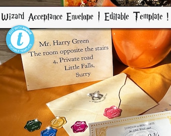 Personalized Printable Wizard Acceptance Envelope Editable Template via Templett