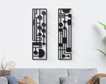 Zestaw metalowych dekoracji ściennych w stylu Mid Century Modern: sylwetka księżyca, minimalistyczna dekoracja ścienna