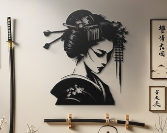 Geisha Metal Wall Art Donna giapponese Decorazione da parete Elegante soggiorno Decorazione Camera da letto Decorazione Geisha Art