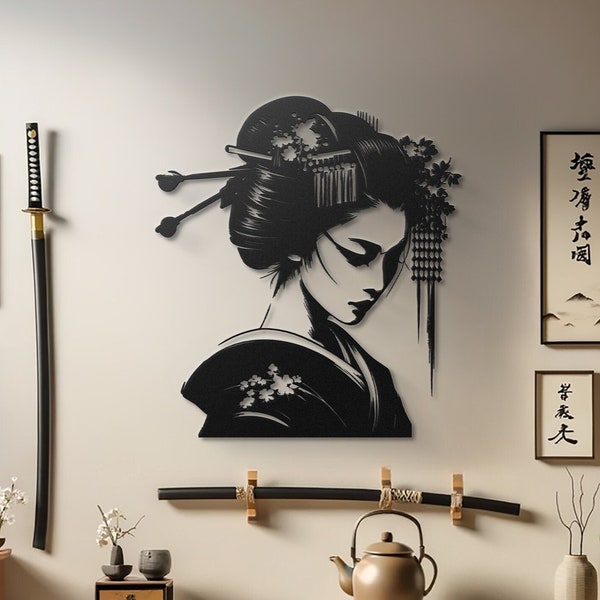 Geisha Metal Wall Art Japanese Woman Wall Decor Elegant Living Room Decor Bedroom Decoration Geisha Art