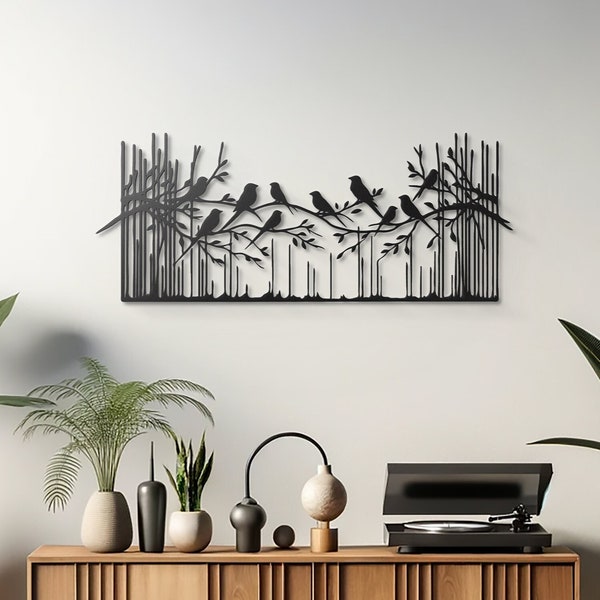 Birds Metal Wall Art - Birds on Branches Silhouette - Nature Inspired Home Decor