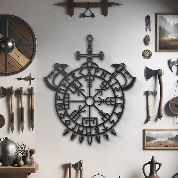 Vegvisir Metal Wall Art Viking Wall Art Viking Wall Decor Vegvisir Art Nordic Decor Game Room Decor Man Cave Wall Decor Gamer Gift