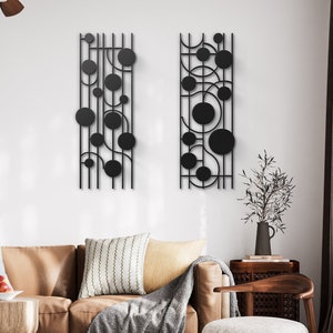 Mid Century Modern Metal Wall Art Set: Abstract Geometric Decor