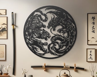 Dragon vs. Tiger Metal Wall Sculpture - Unique Artwork for a Bold Statement Piece