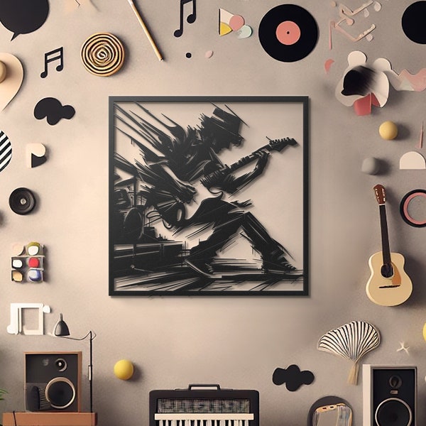 Guitar Solo Virtuoso Metal Wall Art Rockstar Energy Decor Music-Inspired Living Room Artwork Dynamic Performance Illustration