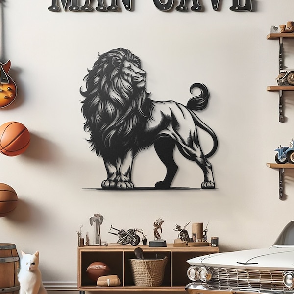 Art mural lion en métal, décoration murale animal, décoration murale lion pour salle de jeux