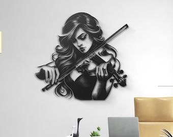 Elegant Female Violinist Metal Wall Art - Musician Gift, Home Decor