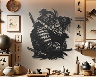 Samurai Warrior & Geisha Embrace Metal Wall Art - Decorazione ispirata alla cultura giapponese per case - Interni