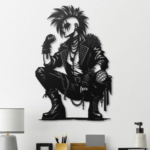 Punk Rock Metal Wall Art, Alternative Metal Sculpture, Edgy Gothic Wall Decor, Cool Punk Girl Wall Hanging, Industrial Home Decor Gift