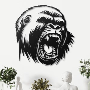 Fierce Gorilla Metal Wall Art, Wild Animal Decor, Bold Gorilla Head Metal Sculpture, Jungle Themed Home Decor, Unique Metal Art Gift Monkey