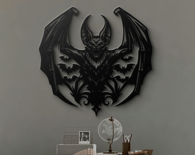 Bat Demon Metal Wall Art – Gothic Decor, Dark Fantasy Winged Creature, Halloween Haunt Accent