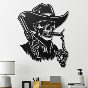 Skelett Cowboy Metallwand Kunst Western Outlaw Dekor Gothic Wohnzimmer Statement Stück Ästhetisches Raumdekor