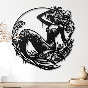Elegant Mermaid Metal Wall Art - Enchanting Ocean Decor