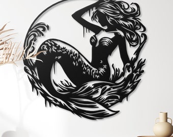 Elegant Mermaid Metal Wall Art - Enchanting Ocean Decor