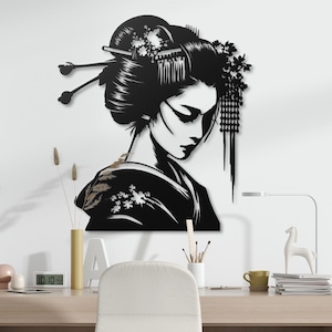 Geisha Metal Wall Art Japanese Woman Wall Decor Elegant Living Room Decor Bedroom Decoration Geisha Art