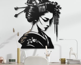 Geisha Metal Wall Art Japanese Woman Wall Decor Elegant Living Room Decor Bedroom Decoration Geisha Art