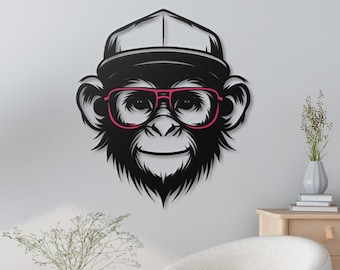 Monkey Metal Wall Art: Funky Chimp with Glasses - Modern Home Decor
