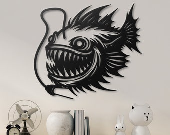 Anglerfish Metal Wall Art: Deep Sea Fish Wall Decor