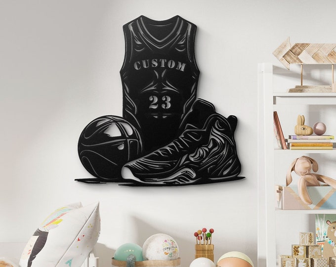 Customizable Basketball Jersey Metal Wall Art – Personalized Athlete Number, Sports Fan Decor