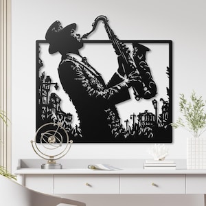 Metal Saxophone Player Wall Art Jazz Music Wall Decor Music Lover Gift Line Jazz Wall Art Musical Decor Jazz Decor