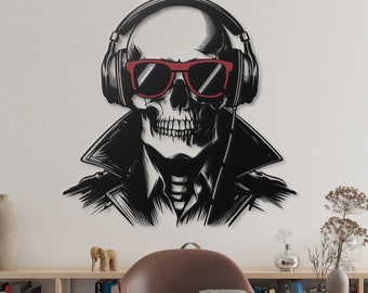 Music Lover Skull Metal Wall Art Gothic Rock Room Wall Decor
