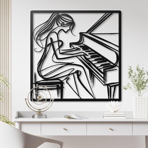 Line Art Pianist Metal Wall Art  Female Pianist Wall Art Music Gift Piano Wall Art Musical Gift Music Room Decor Jazz Art  Music Lover Gift