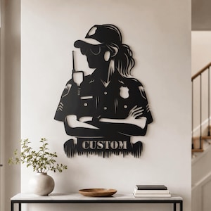 Custom Policewoman Metal Art | Personalized Law Enforcement Gift ,