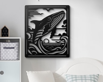 Whale Metal Wall Art Minimalist Oceanic Silhouette, Coastal Wall Decor