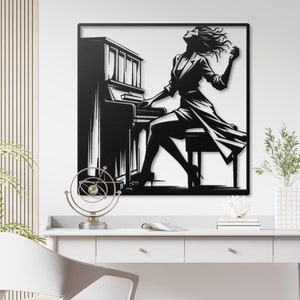 Elegant Pianist Metal Wall Art | Passionate Musician Decor | Modern Home Wall Hanging