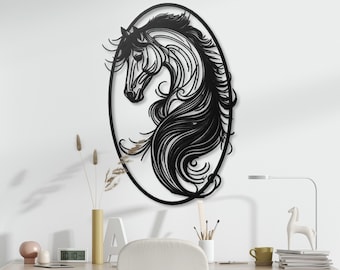 Elegant Horse Metal Wall Art | Floral Horse Decor | Unique Equestrian Art | Metal Silhouette Art | Decorative Horse Wall Decor