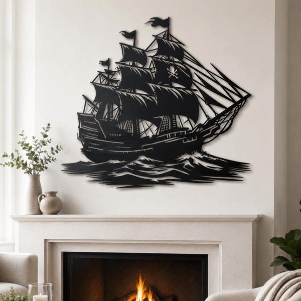 Pirate Ship Metal Wall Art Jolly Roger Nautical Decor