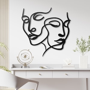 Abstract Faces Metal Wall Art: Modern Minimalist Line Sculpture