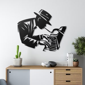 Jazz Pianist Metal Wall Art | Musician Silhouette Decor | Modern Jazz Art