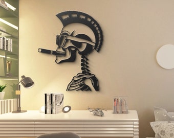 Cool Rebel Skull with Mohawk and Sunglasses Metal Wall Art: Edgy and Stylish Decor