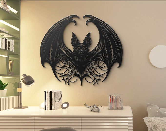 Fierce Bat Wings Metal Wall Art – Sinister Gothic Decor, Vampire Bat Hanging, Creepy Night Creature Display