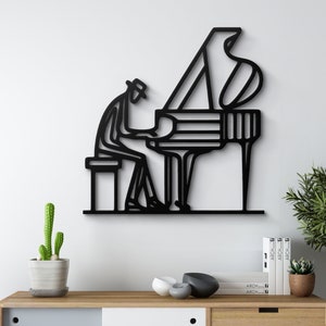 Jazz Pianist Metal Wall Art - Minimalist Musician Wall Decor - Modern Metal Art for Home and Office - Perfect Gift for Music Lovers
