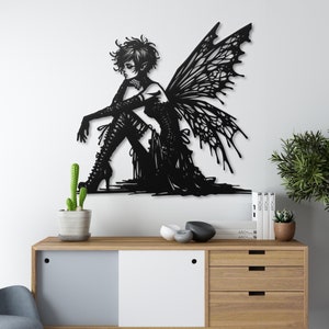 Gothic Fairy Metal Wall Art - Intricate Fairy Decor - Edgy Fantasy Wall Hanging