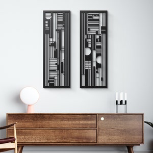 Set di 2 decorazioni da parete in metallo di metà secolo, decorazioni da parete per ufficio, decorazioni da parete moderne, decorazioni da parete urbane, decorazioni da soggiorno, decorazioni da camera da letto