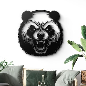 Ferocious Panda Metal Wall Art - Aggressive Panda Silhouette - Bold Home Decor - Perfect for Living Room, Office, or Asian-Inspired Spaces