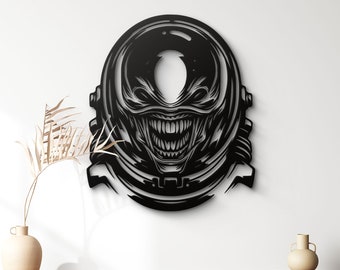 Terrifying Alien Metal Wall Art: Sci-Fi Horror Home Wall Decor