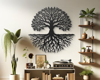 Tree of Life Metal Wall Art: Intricate Roots and Branches Silhouette for Harmonious Home Decor