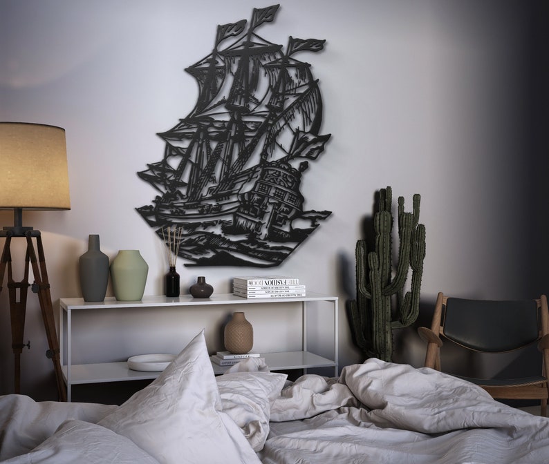 Pirate Ship Metal Wall Art Nautical Themed Decor Man Cave Etsy