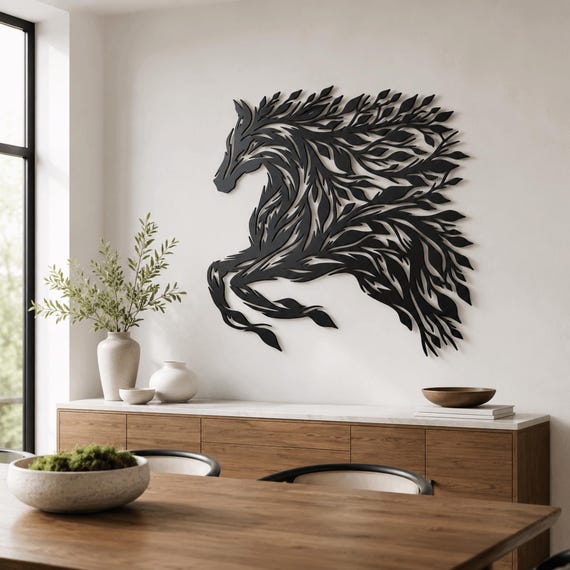 Leaf Mane Horse Metal Wall Art Equine Silhouette Wall Decor