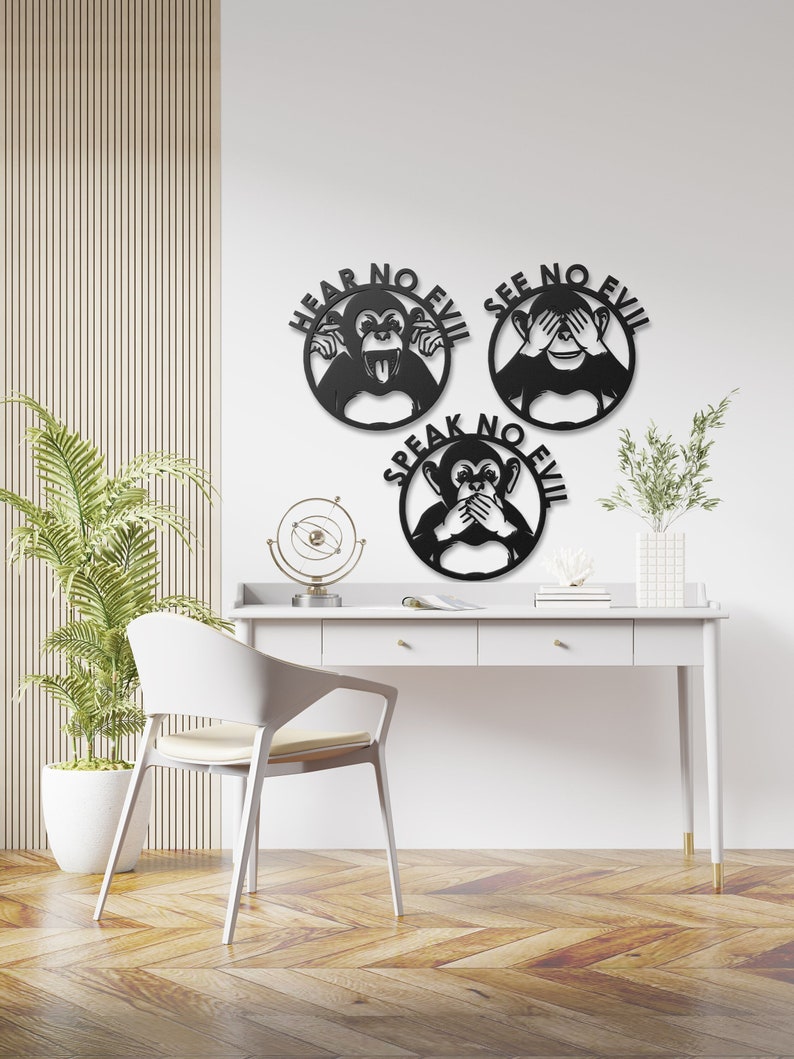Three Wise Monkeys Metal Wall Art Three Monkeys Wall Decor Etsy